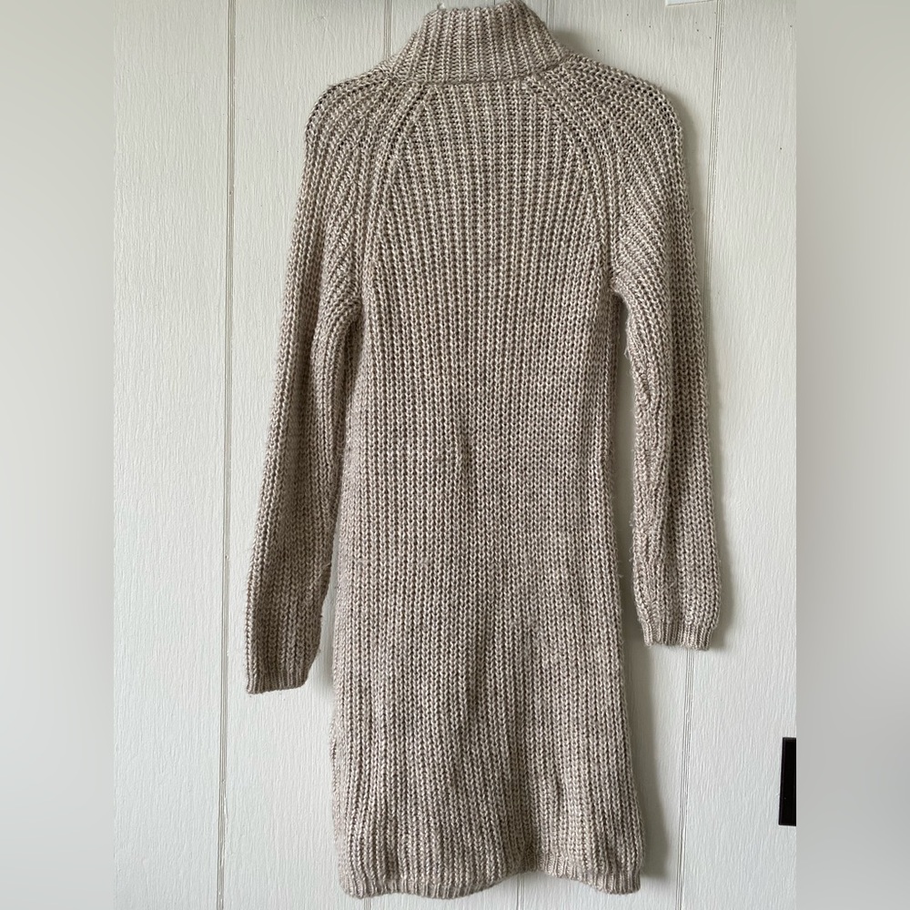 3/$30 Cleo wool blend chunky knit beige zip up sweater dress w/ buttoned collar - Picture 2 of 13